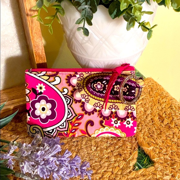 Vera Bradley Floral Pink and Purple Keychain and I.D. Pouch - Picture 1 of 4